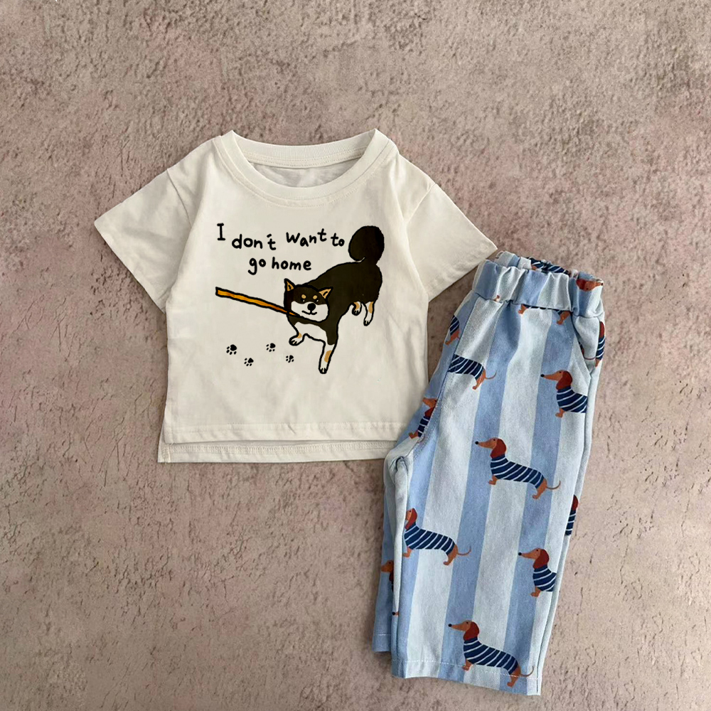 I DON'T WANT TO GO HOME Baby & Kids Dachshund Striped Jeans Sets