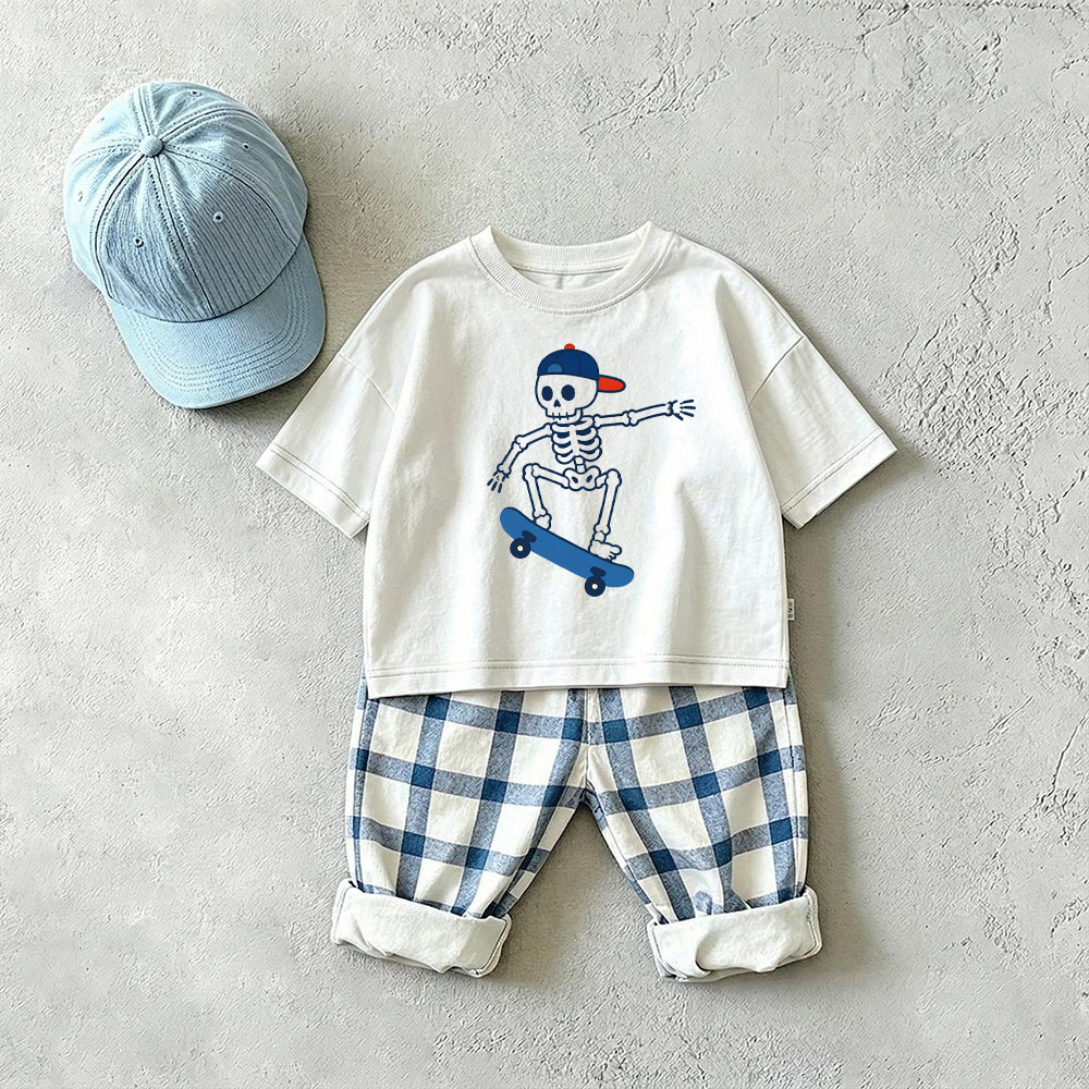 Baby & Kids Skateboard Skull Plaid 2 Piece Set
