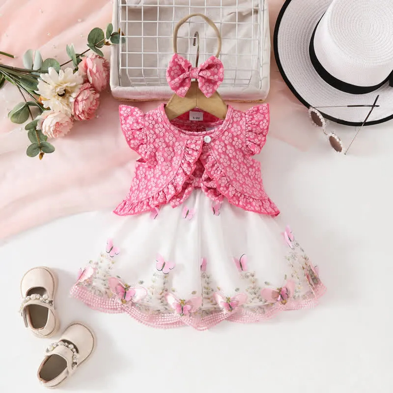 Baby 2-Piece Ruffled Butterfly Dress Set with Headband