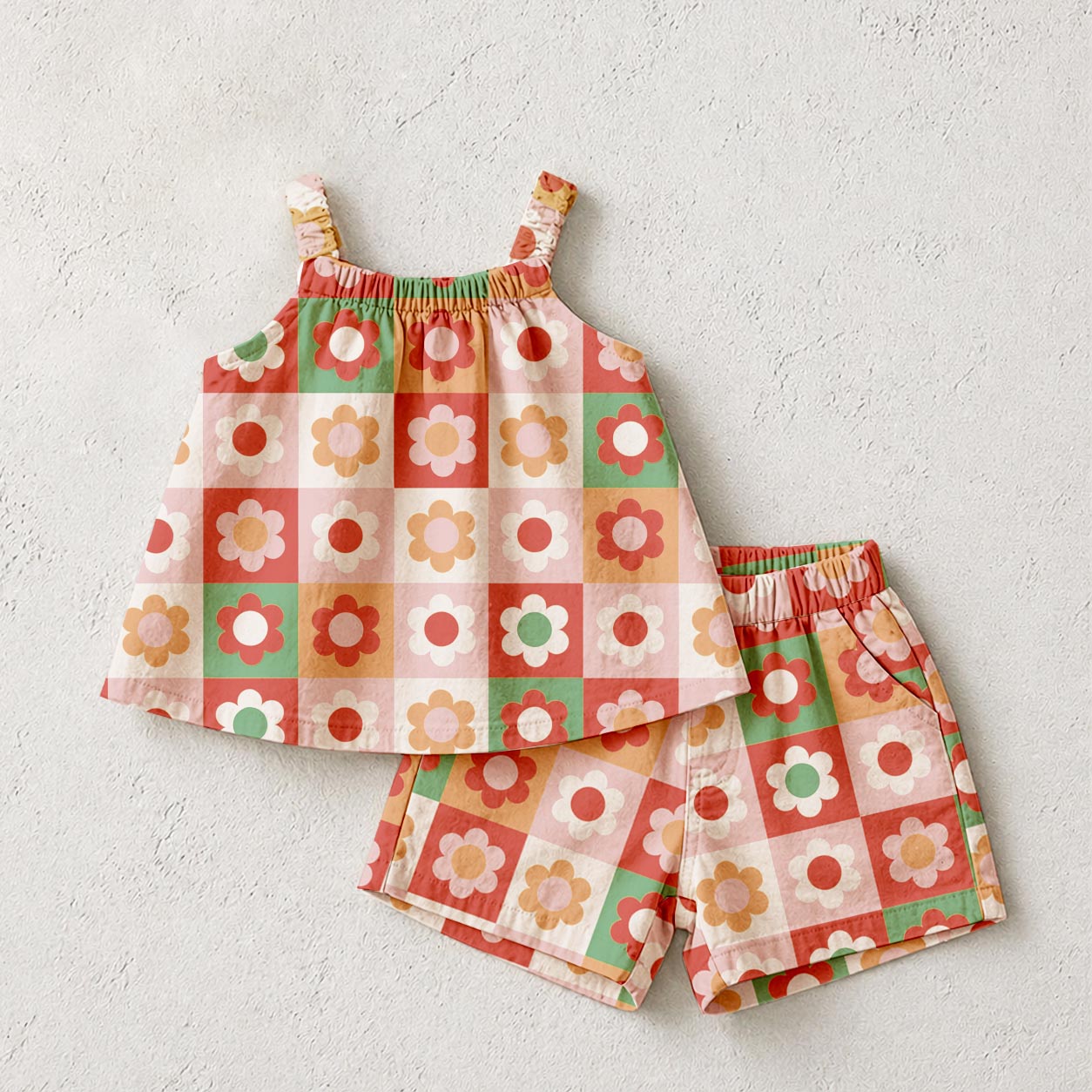Baby & Kids Flowers Checkerboard Tank and Shorts Set