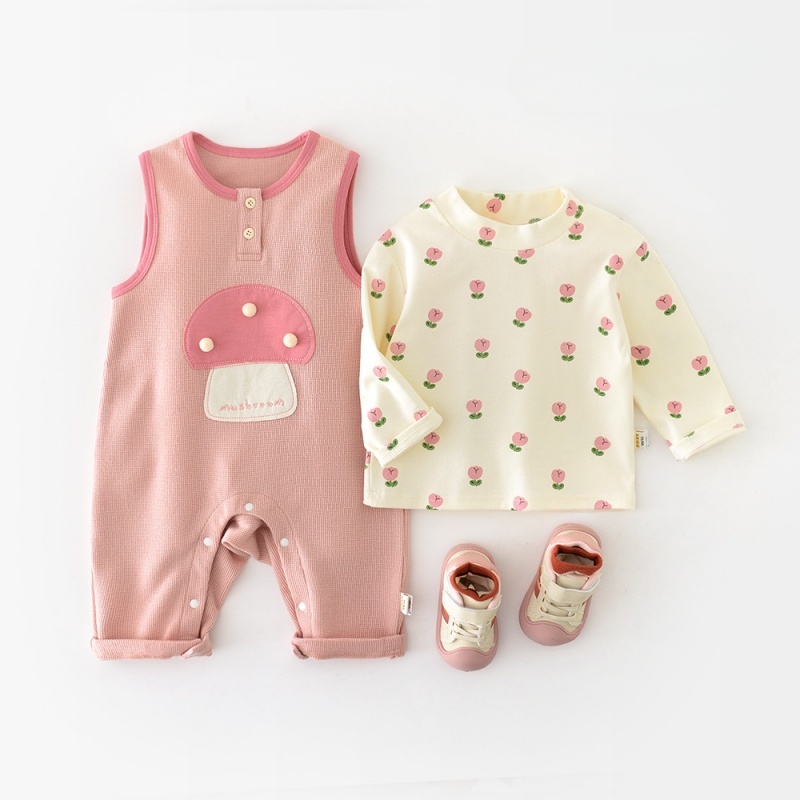 Baby Girl Mushroom Print Overalls