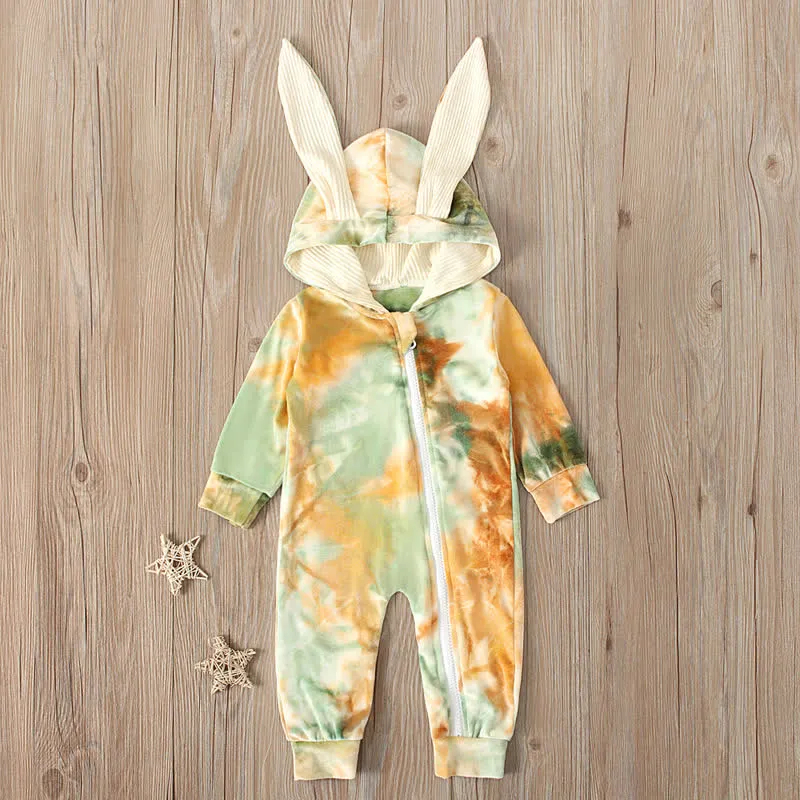 Baby Dyeing Easter Rabbit Ear Hooded Romper