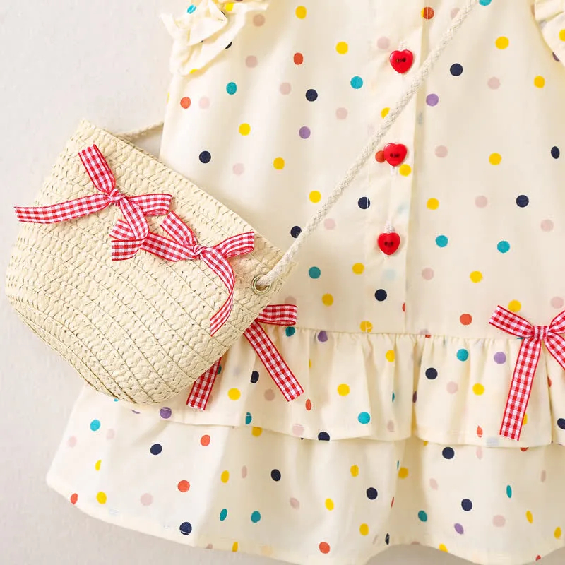 Baby Multicolor Dots Sleeveless Dress with Bag