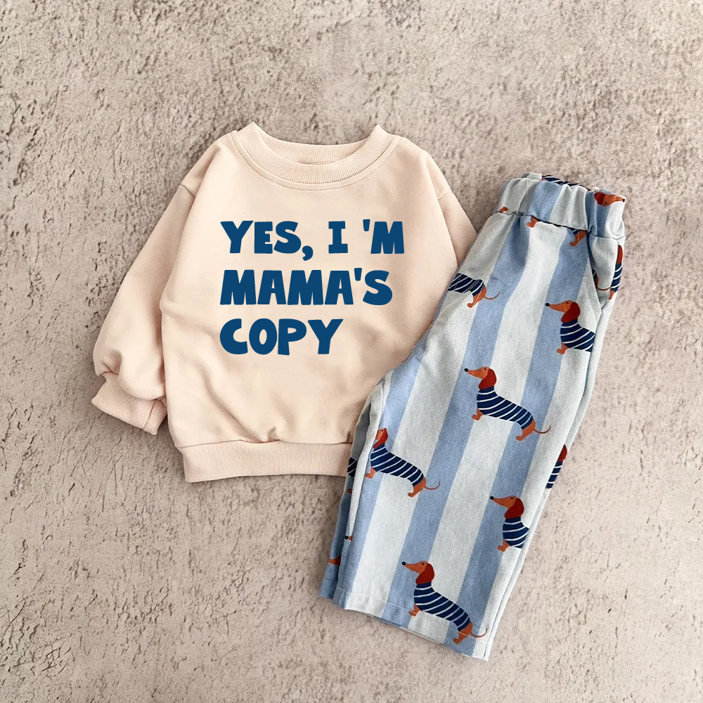 YES I'M MOMMY'S COPY Baby & Kids Dachshund Jeans 2-Piece Set