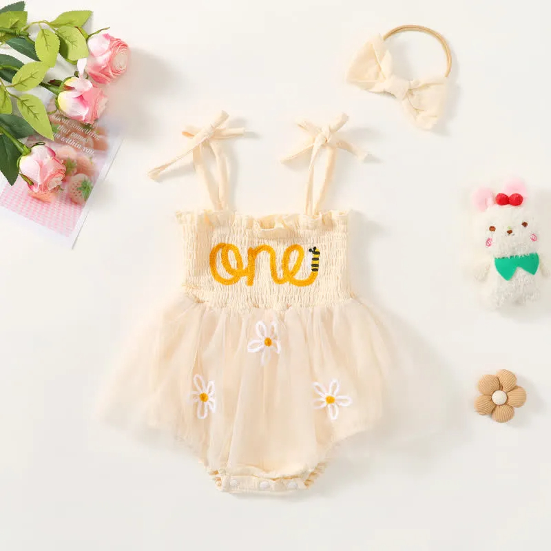 ONE Baby Flower Strap Bodysuit with Headband