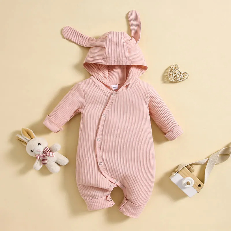 Baby Solid Color Easter Rabbit Ear Romper