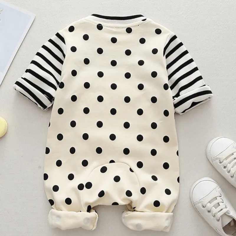 Baby Stripes Dots Beige Romper