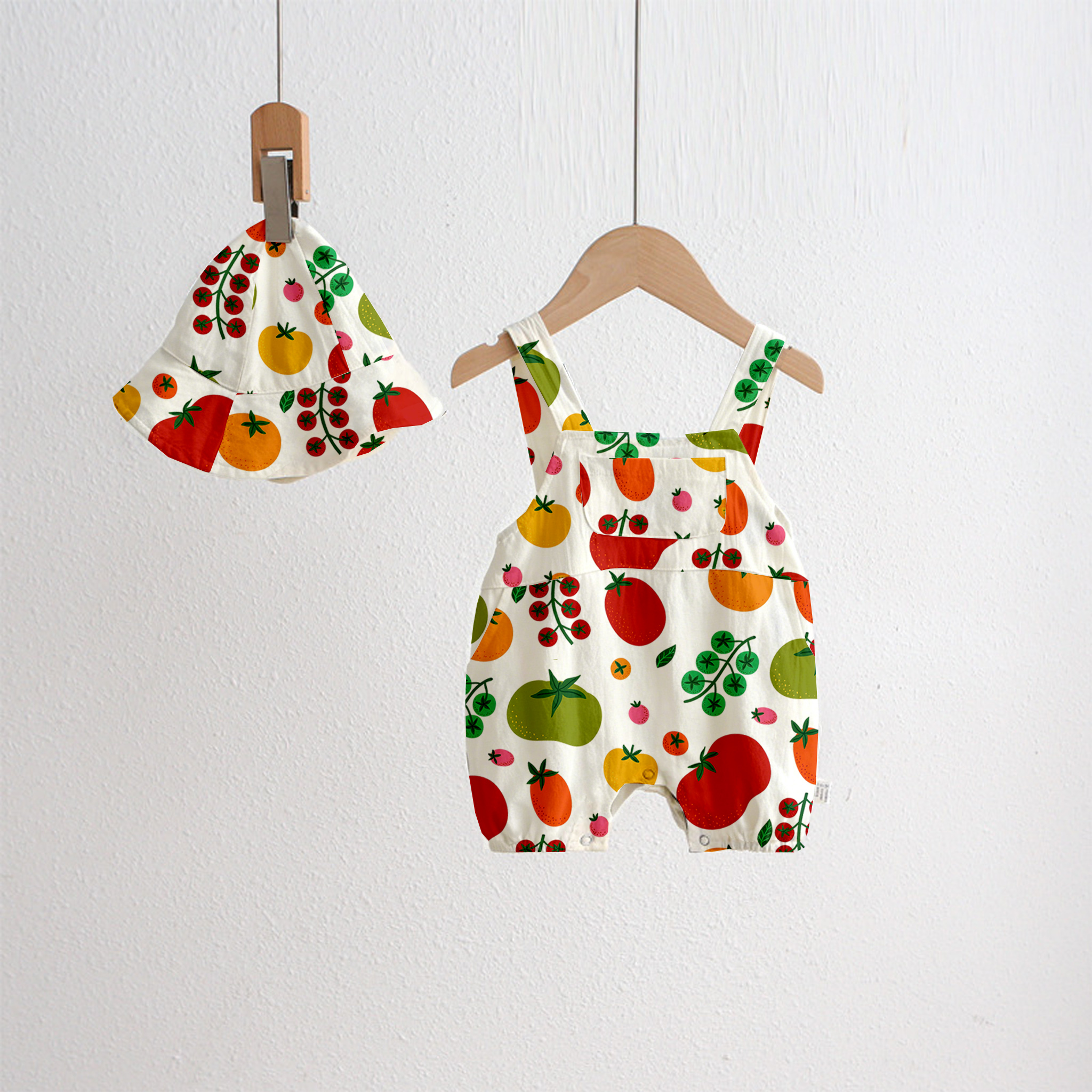 Baby Colorful Tomato Overall and Hat Set