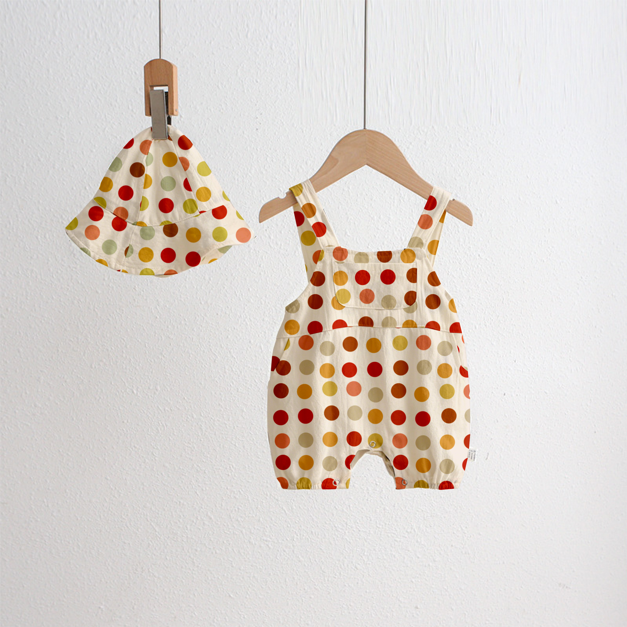 Baby Colorful Dots Overall and Hat Set