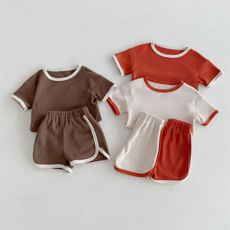 Baby 2-Piece Simple Waffle Sweatsuit Set