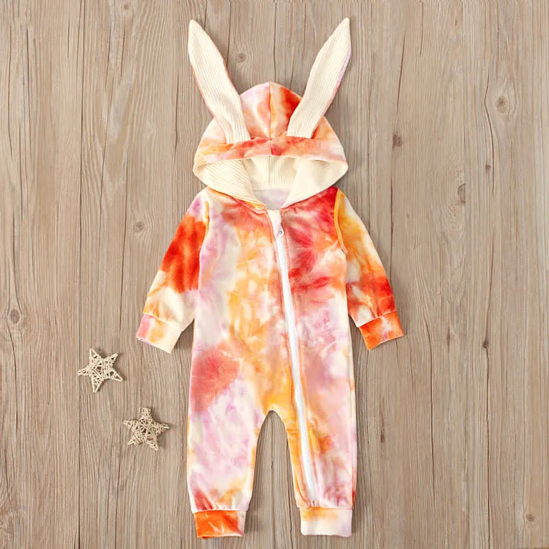 Baby Dyeing Easter Rabbit Ear Hooded Romper