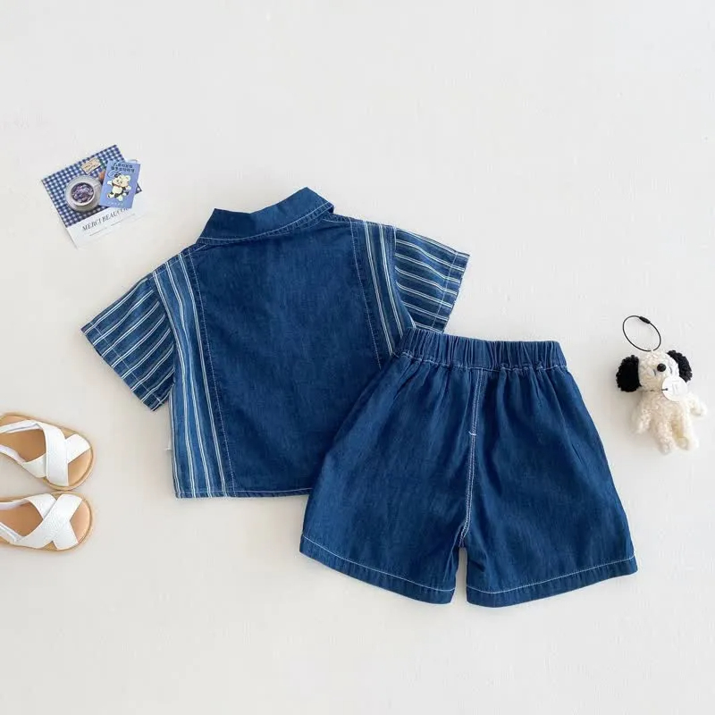 Baby 2-Piece Vertical Striped Denim Polo Set