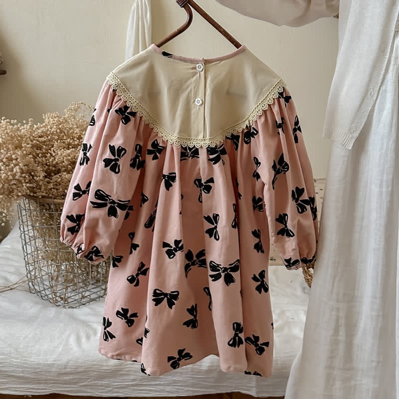 Toddler Bow Lace Collar Retro Dress