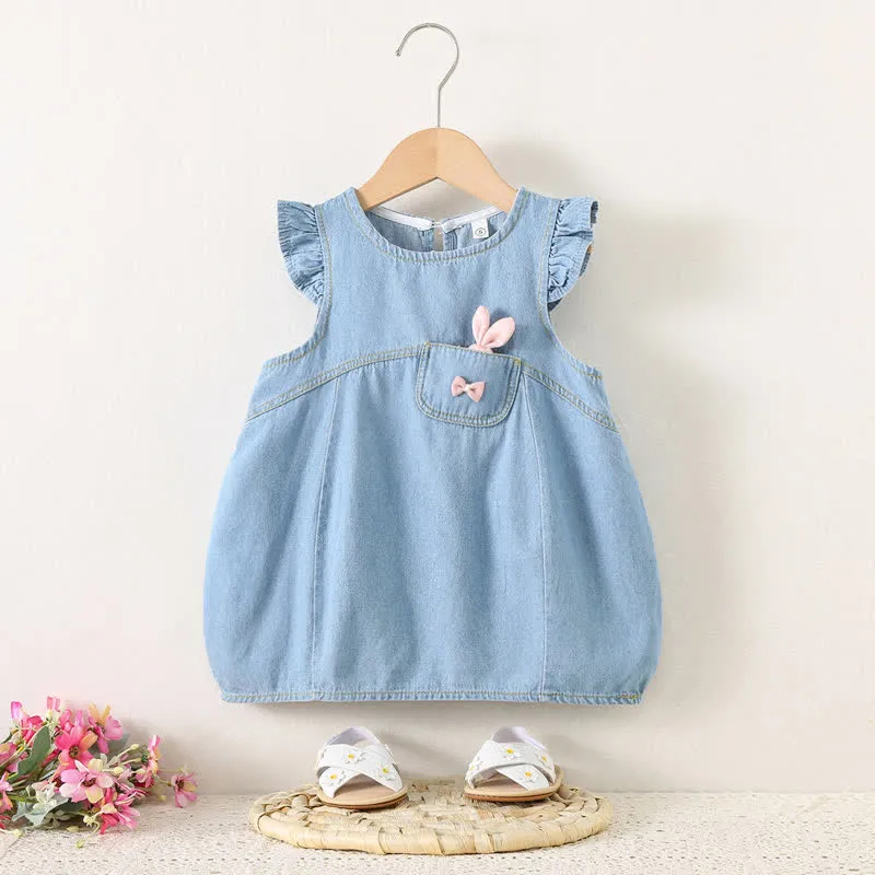Baby Denim Pocket Bunny Ruffled Dress