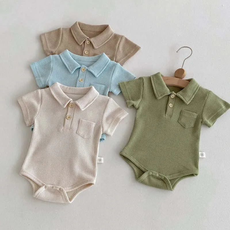Baby Waffle Pocket Solid Color Bodysuit
