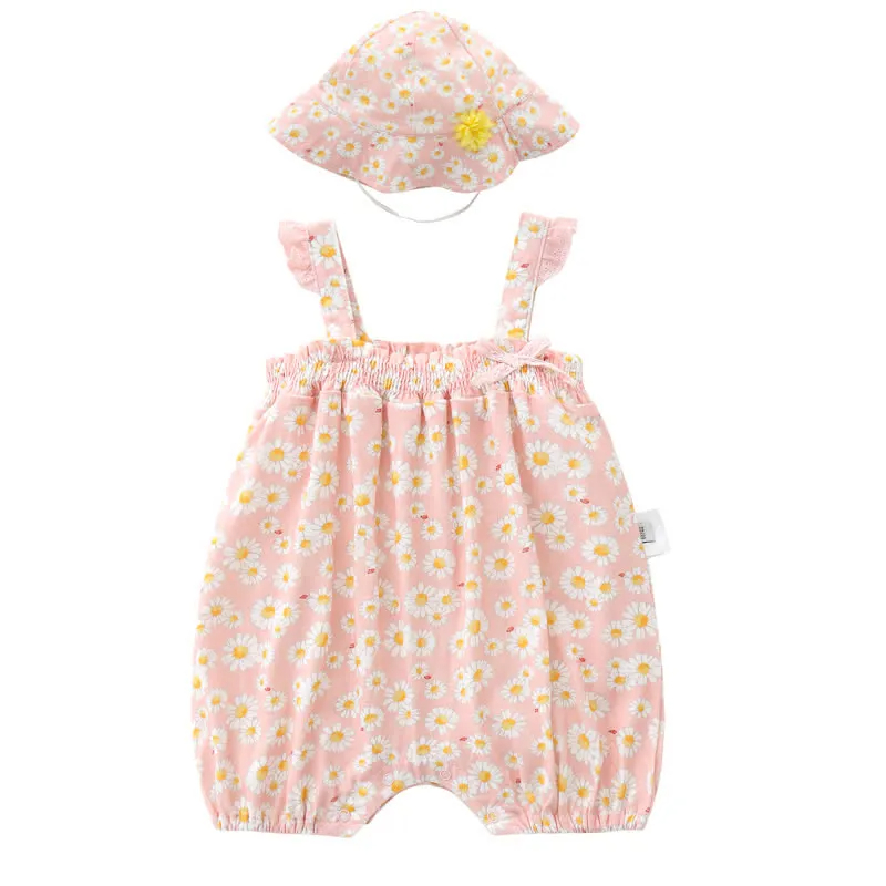 Baby Daisy Strap Romper with Hat