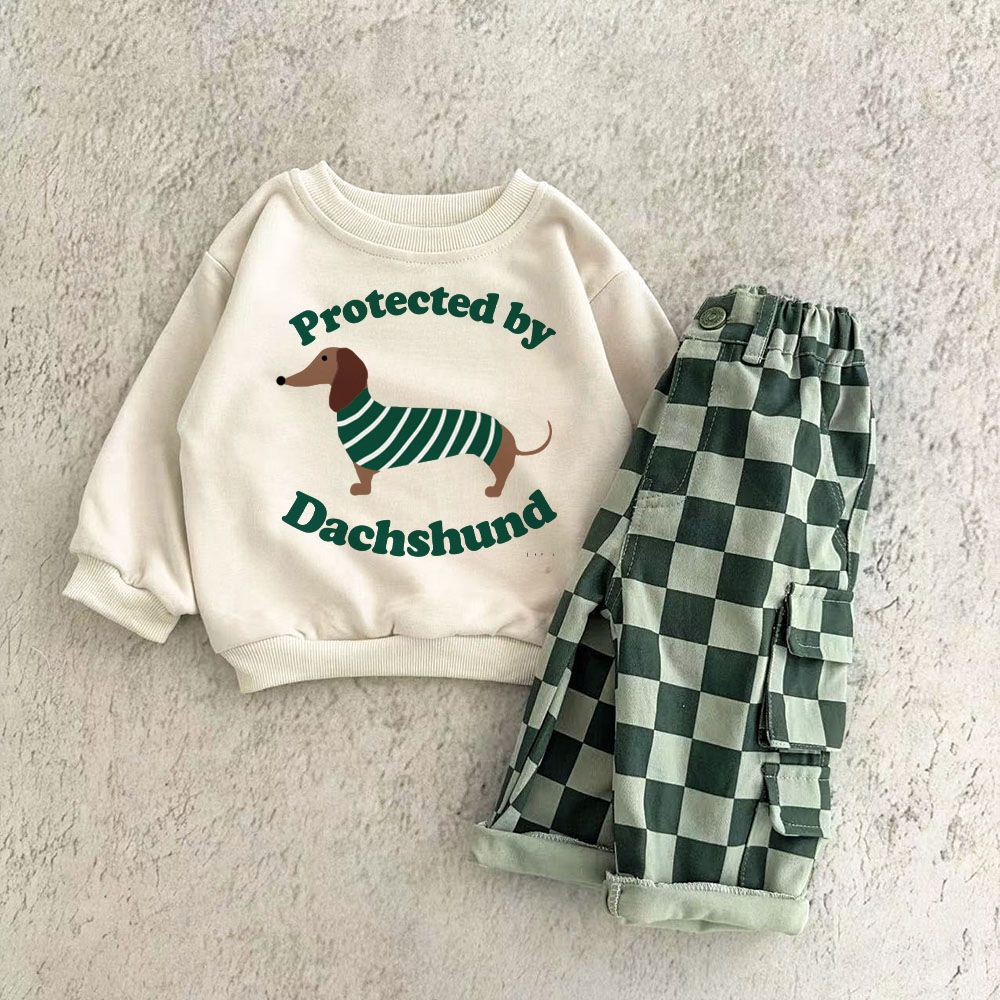 PROTECTED BY A DACHSHUND Baby & Kids Plaid 2-Piece Set