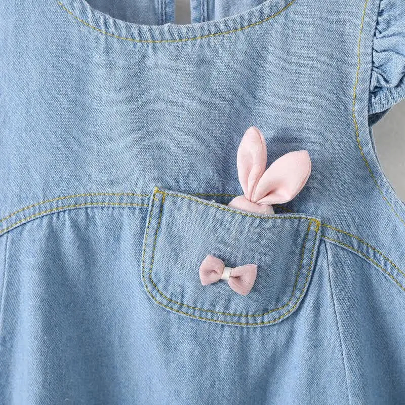Baby Denim Pocket Bunny Ruffled Dress
