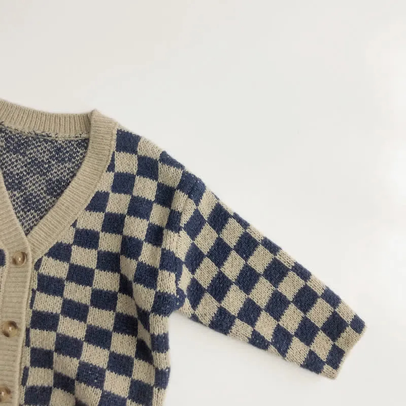 Toddler Boy Knitted Checkerboard Cardigan Shorts