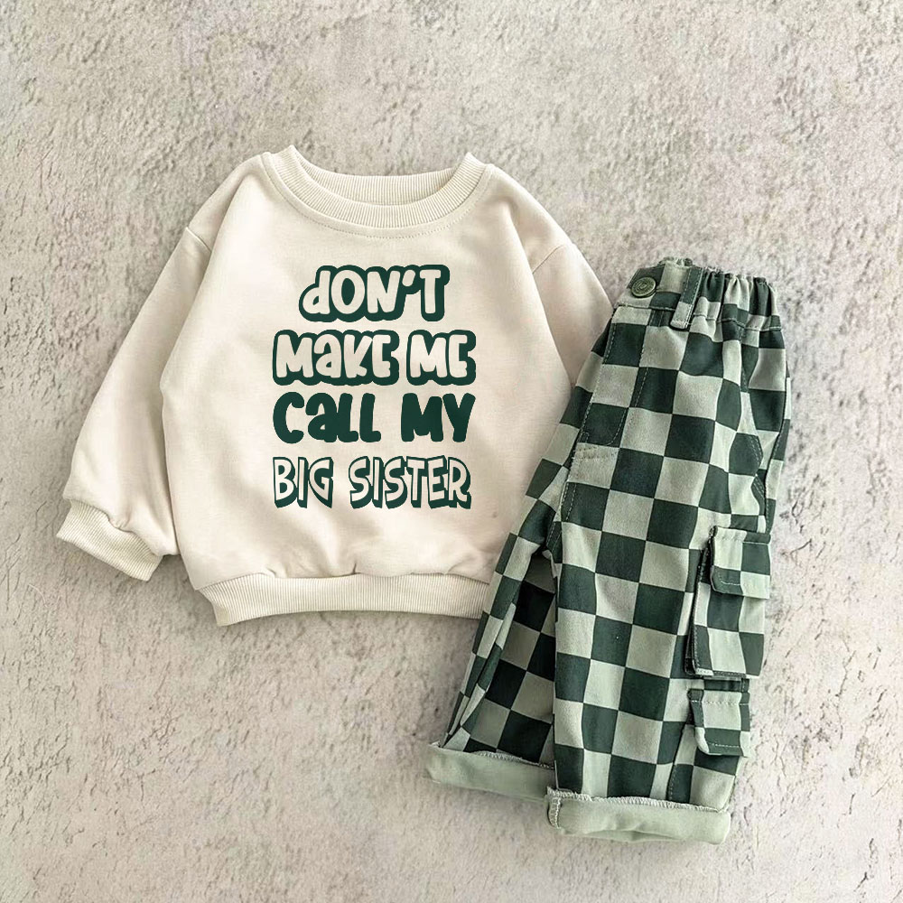 DON'T MAKE ME CALL MY BIG SISTER Baby & Kids Plaid 2-Piece Set
