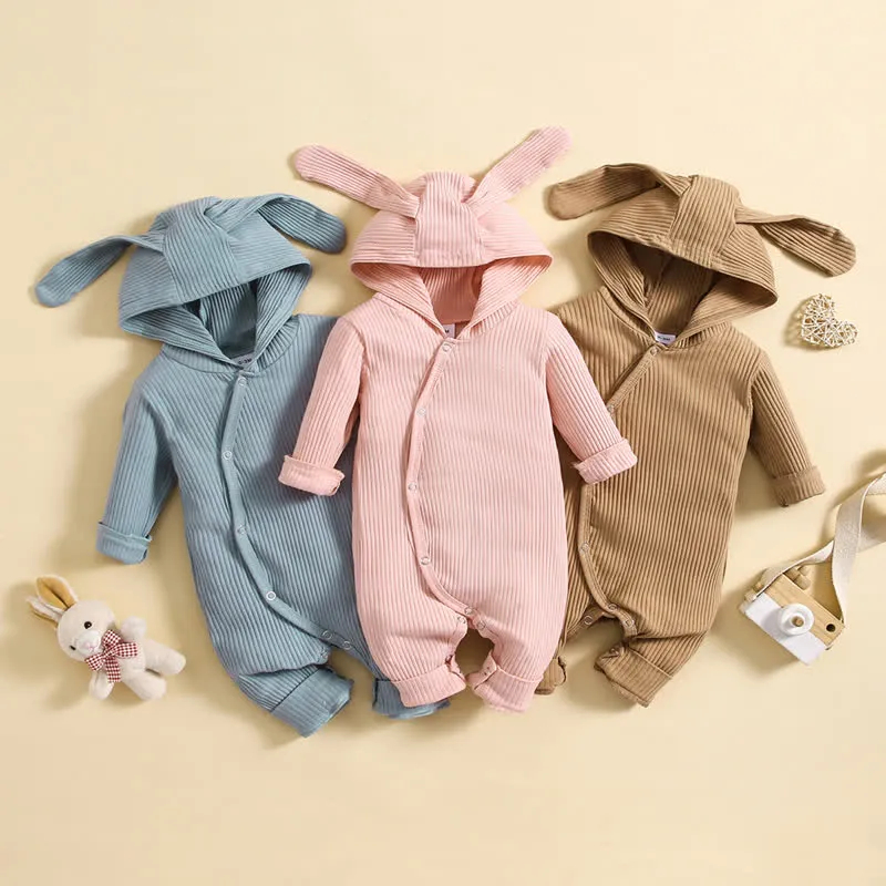 Baby Solid Color Easter Rabbit Ear Romper