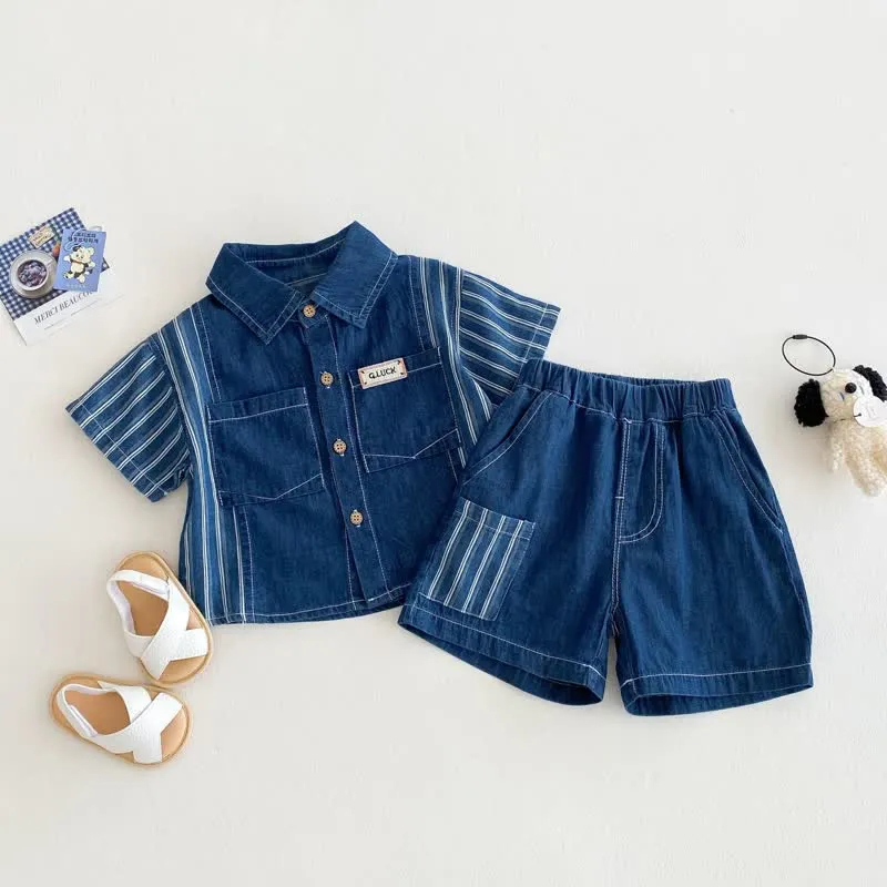 Baby 2-Piece Vertical Striped Denim Polo Set