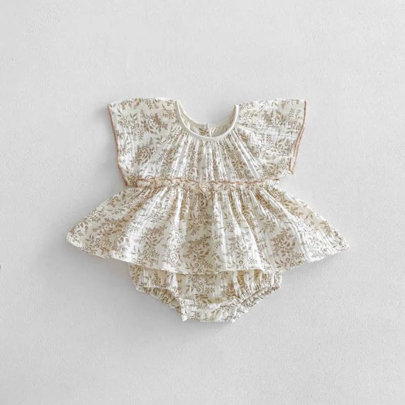 Baby Floral Skirted Beige Bodysuit