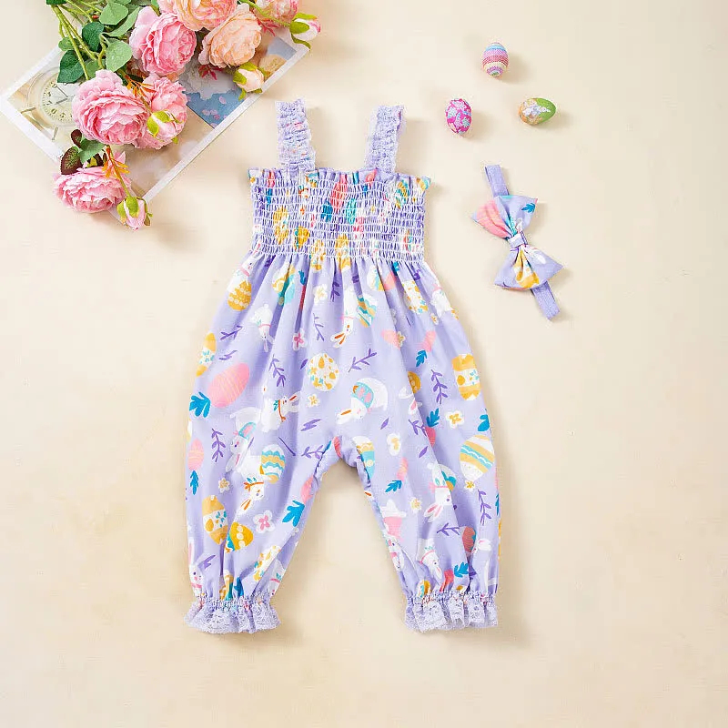 Baby Easter Rabbit Bloomers Romper with Bow