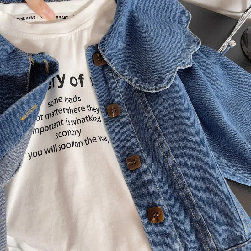 Kid Girl Doll Collar Soft Denim Jacket