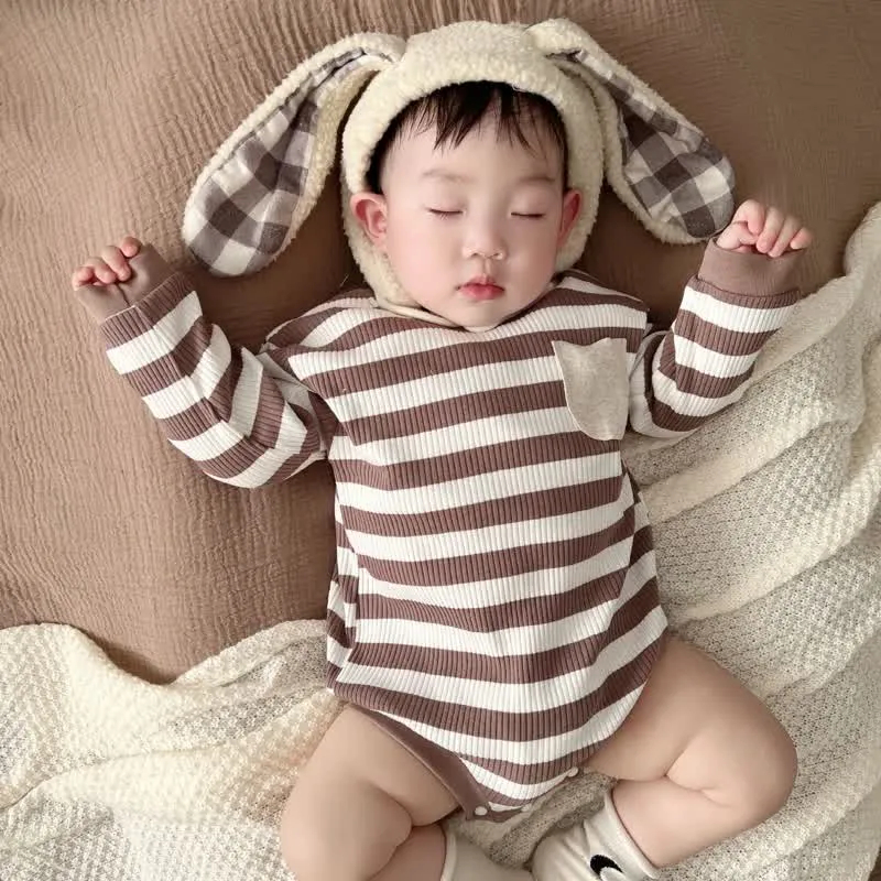 Baby Striped Ribbed Pocket Bodysuit
