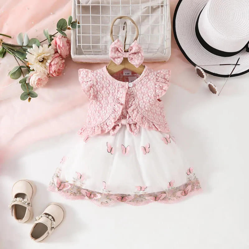 Baby 2-Piece Ruffled Butterfly Dress Set with Headband