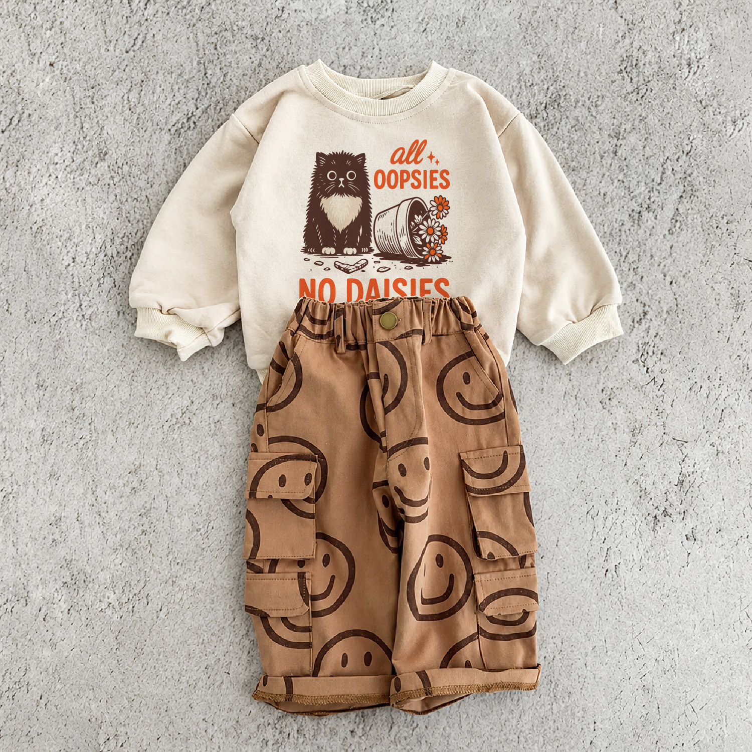 ALL OOPSIES NO DAISIES Baby & Kid Cat Flower Sweatshirt 2-Piece Set