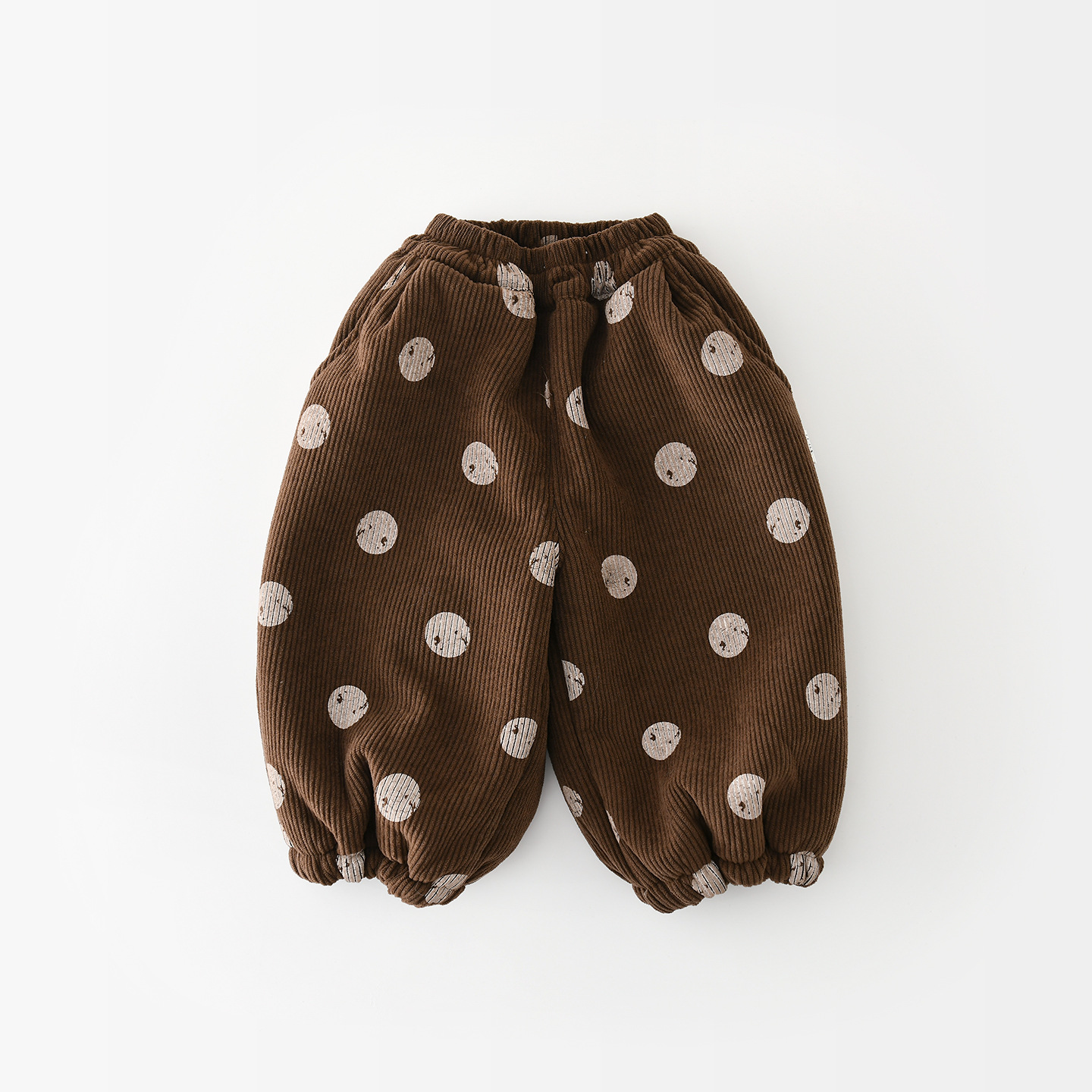 Boys Girls Brown Polka Dot Fleece Lined Thick Corduroy Pants