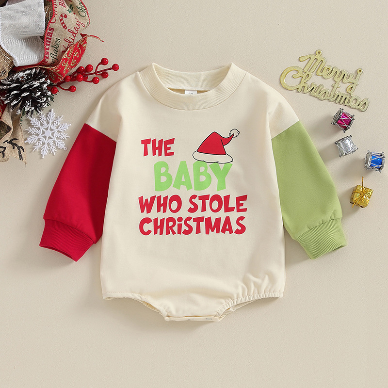 Baby Christmas New Loose Stylish Letter Print Color Block Onesie