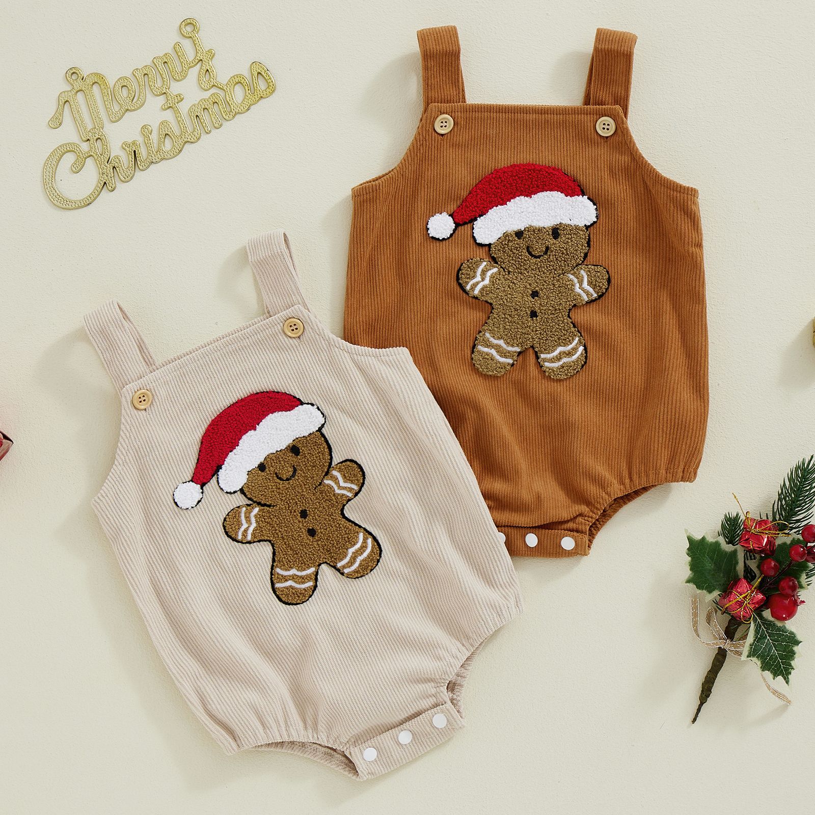 Baby & Christmas Embroidered Suspender Bodysuit