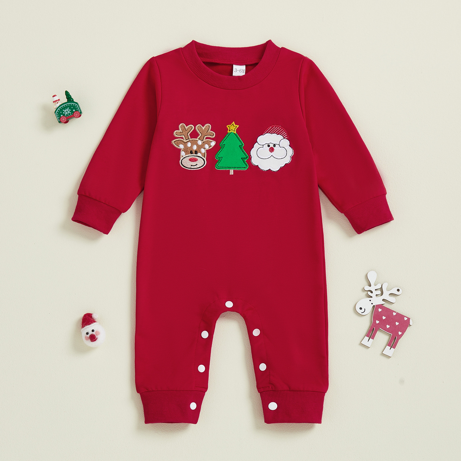 Red Christmas Applique Baby Long Sleeve Bodysuit