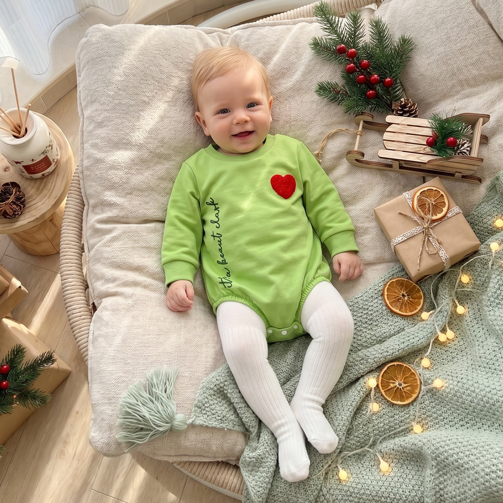 Christmas Baby Letter Heart Embroidery BODYSUIT