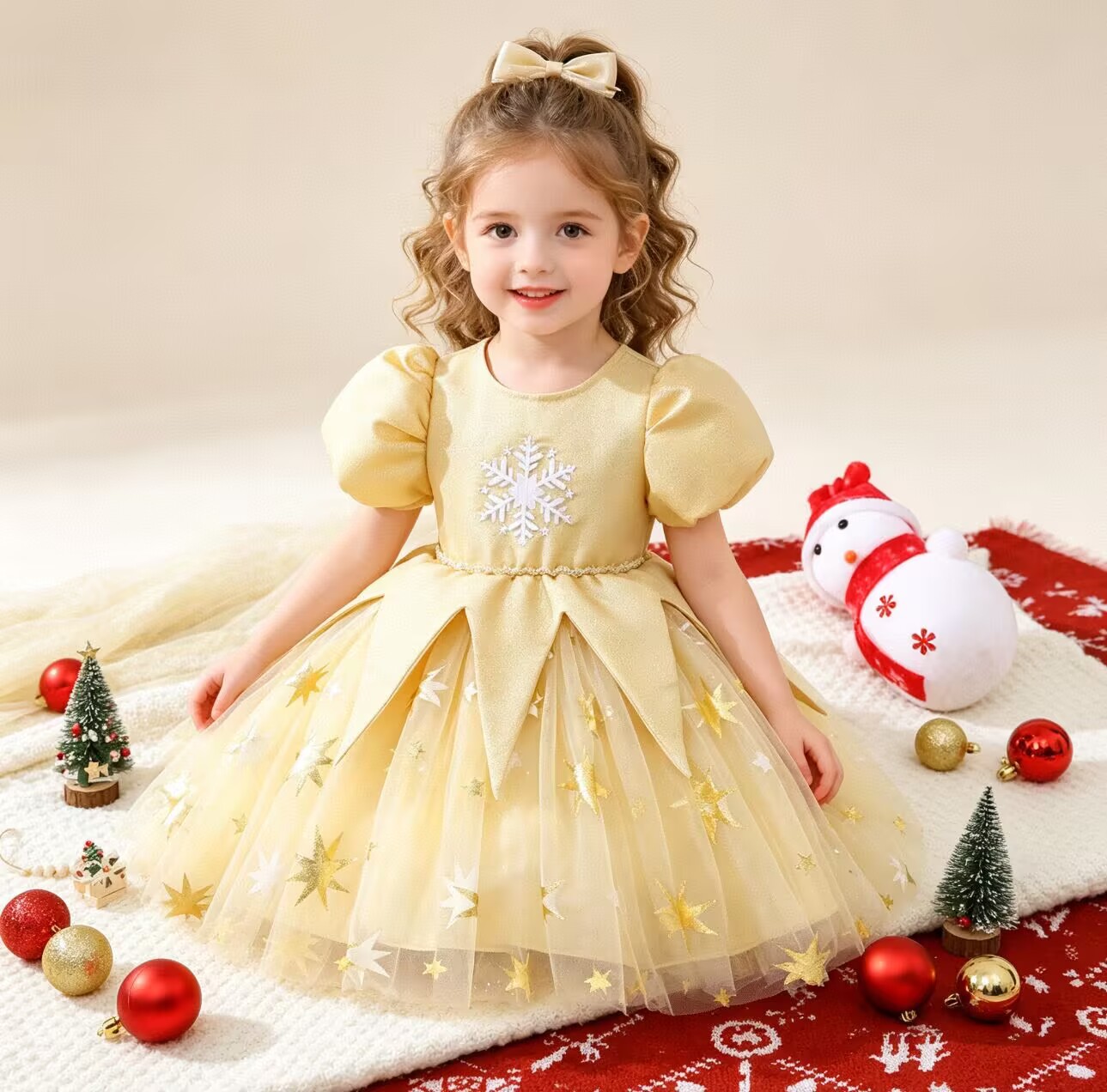 Girl Christmas Girls Snowflake Star Tulle Princess Dress