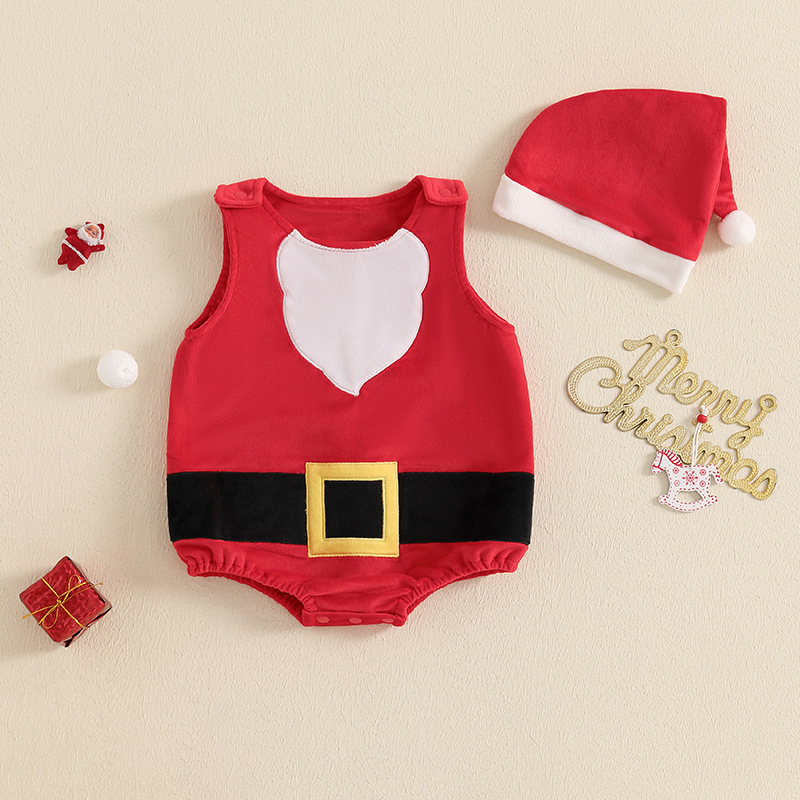 Baby Newborn Christmas Baby Sleeveless Hooded onesie