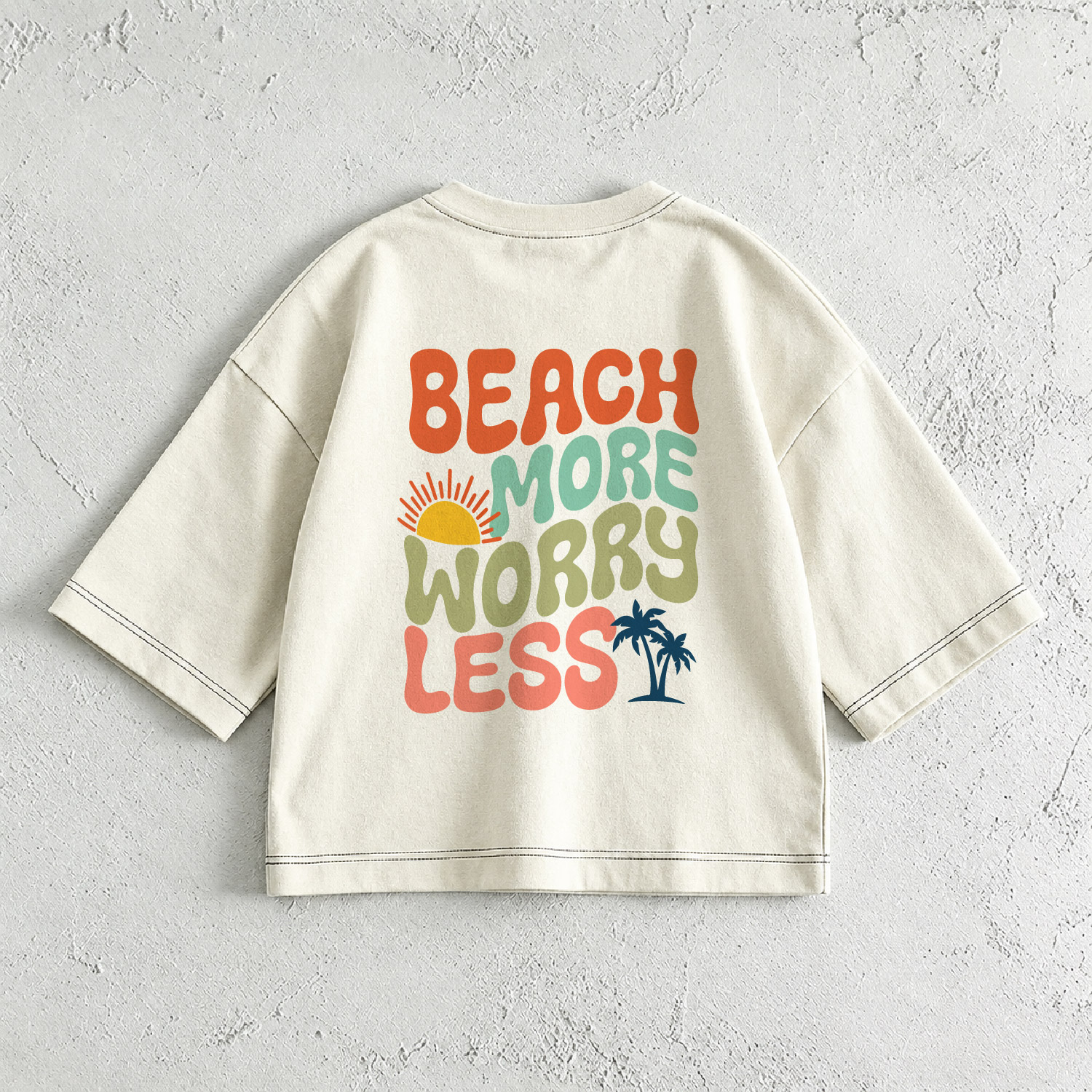 BEACH MORE WORRY LESS Baby & Kids Print Front & Back T-Shirt (6M-12Y)