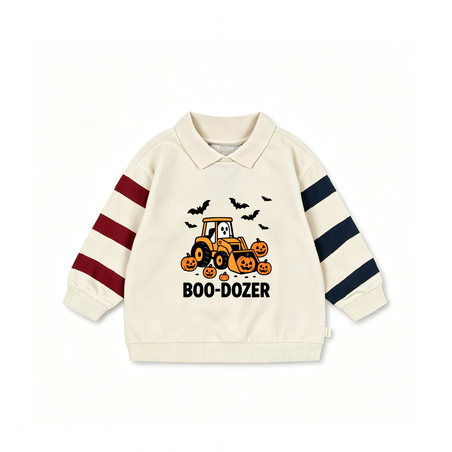 BOO DOZER Baby & Kids Excavator Ghost Striped Sleeves Sweatshirt