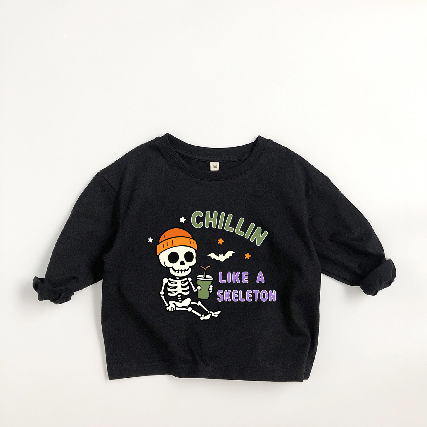 CHILLIN LIKE A SKELETON Kids Skull Bat Long-Sleeve T-shirt