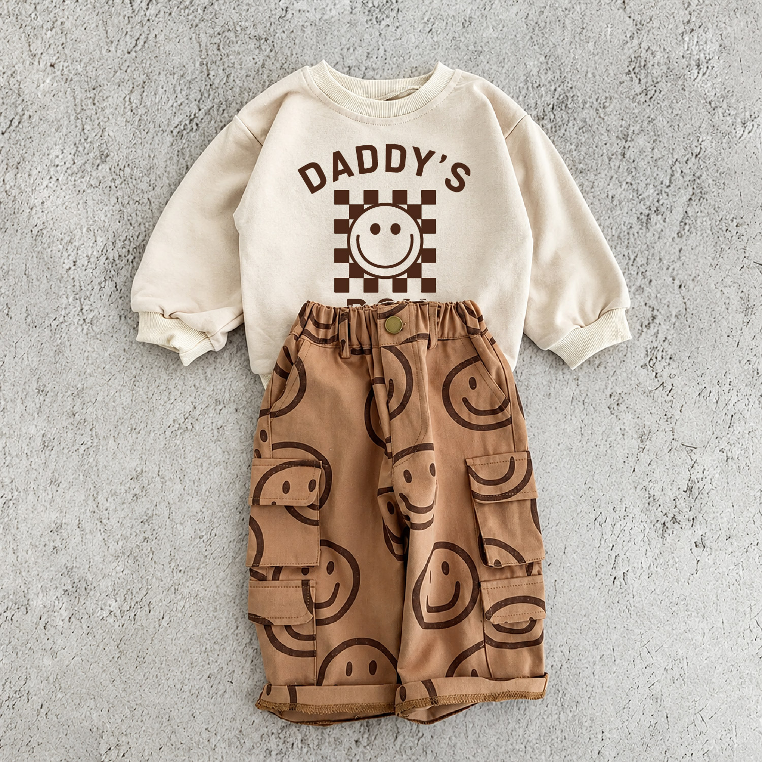 DADDY'S BOY Baby & Kid Checkered Smiley Face Sweatshirt 2-Piece Set