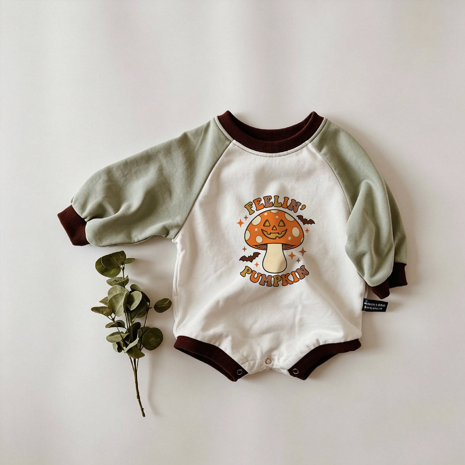 FEELIN PUMPKIN Baby Color Blocking Sleeves Romper