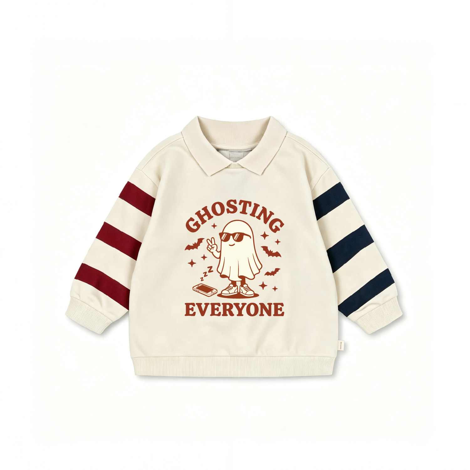 GHOSTING EVERYONE Baby & Kids Ghost Bat Striped Sleeves Sweatshirt