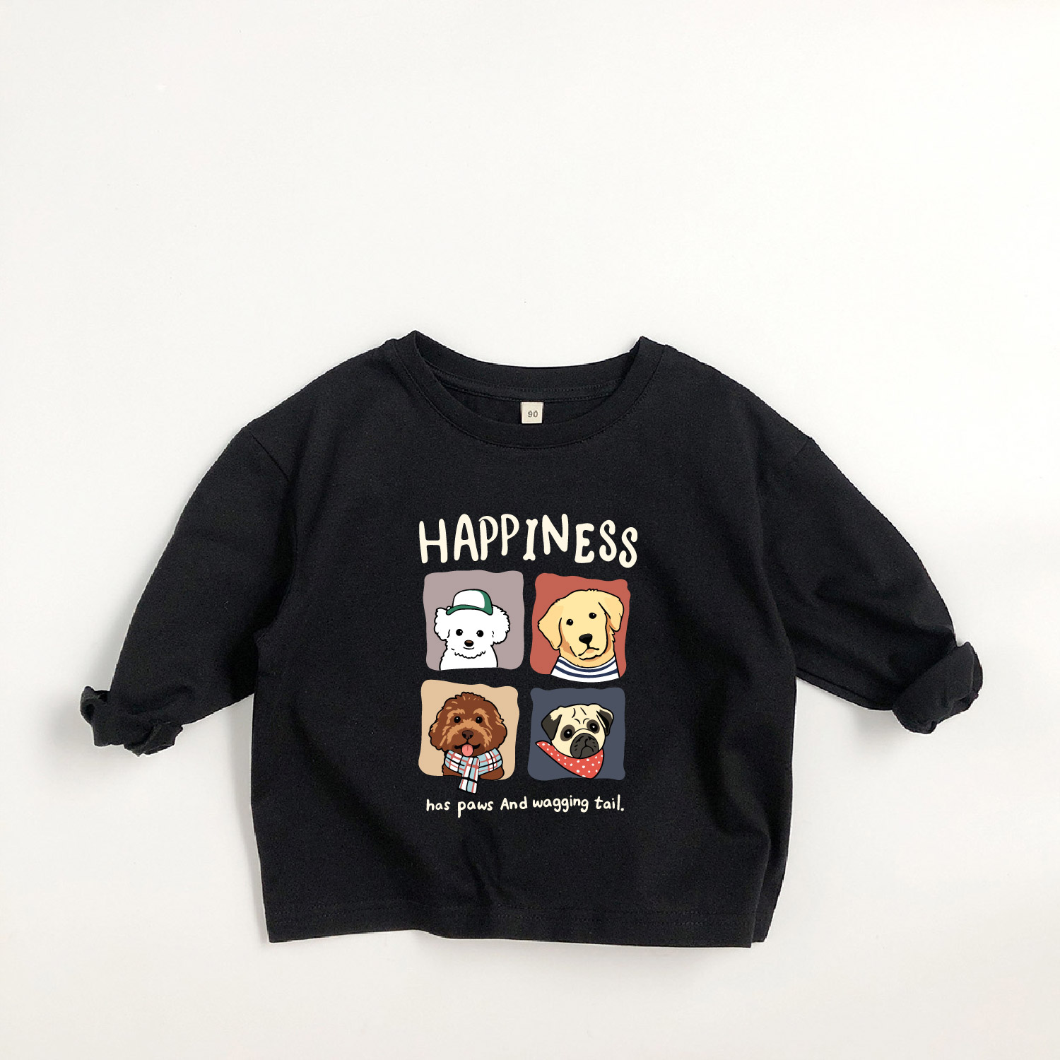 HAPPINESS HAS PAWS AND WAGGING TAIL Kids Dog Long-Sleeve T-shirt