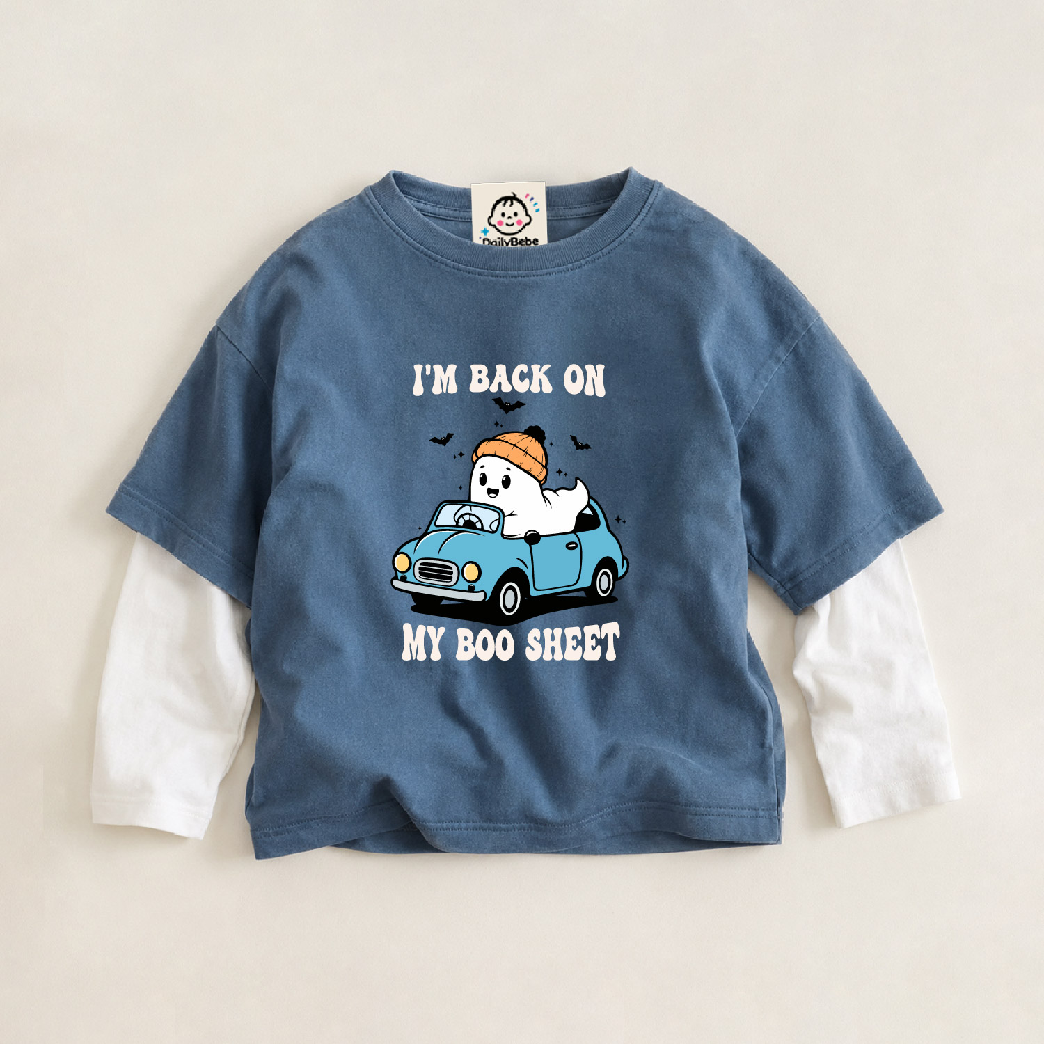 I'M BACK ON MY BOO SHEET Baby & Kids Ghost Car Faux Two-Piece Tee (6M-12Y)