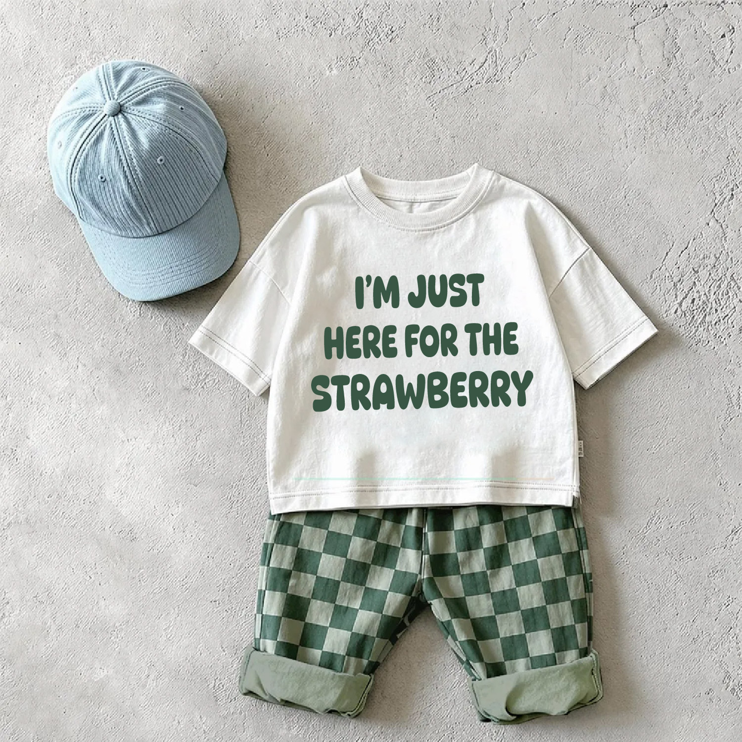 I'M JUST HERE FOR THE STRAWBERRY Baby & Kids Checkerboard 2 Piece Set
