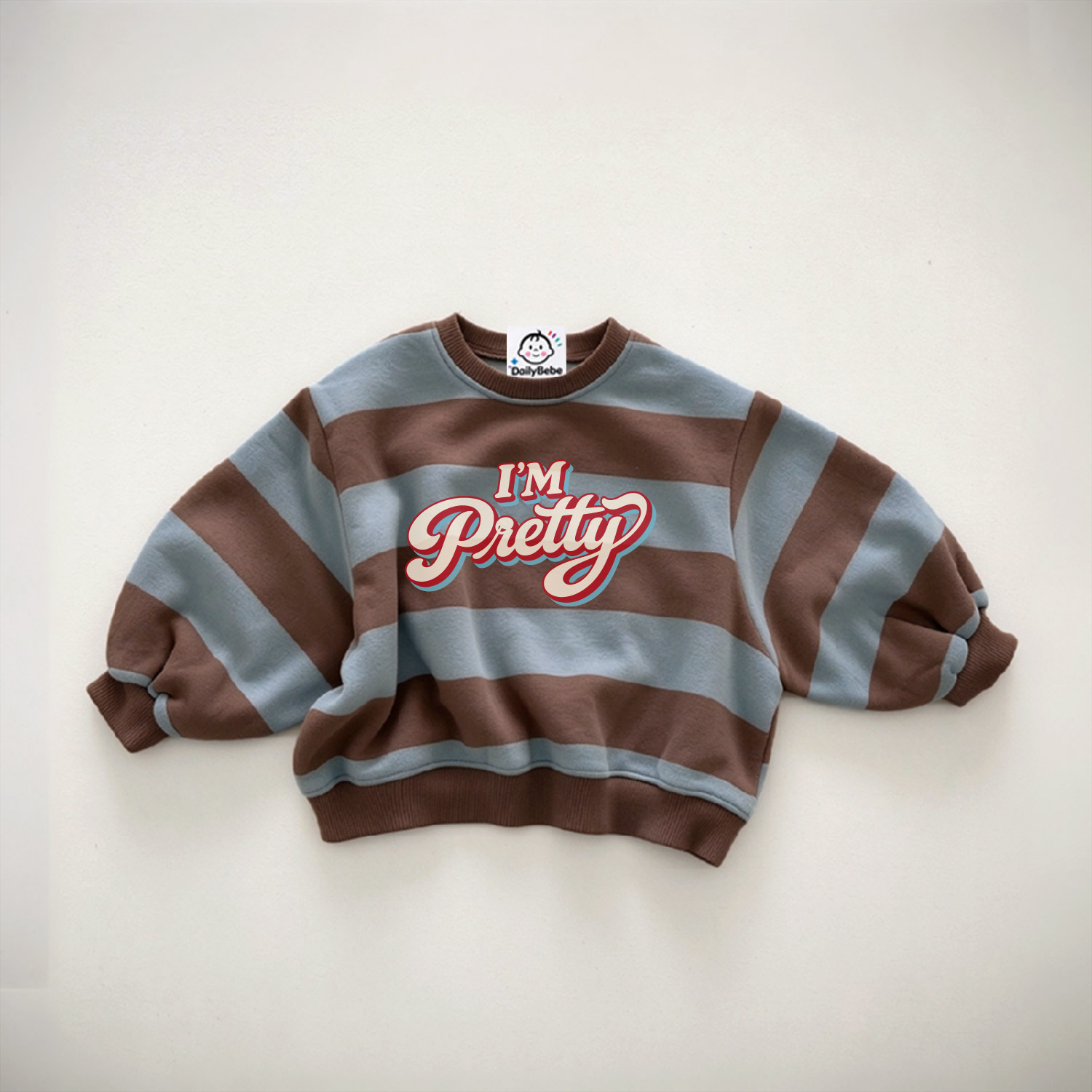 I'M PRETTY Baby & Kids Slogan Stripe Sweatshirt