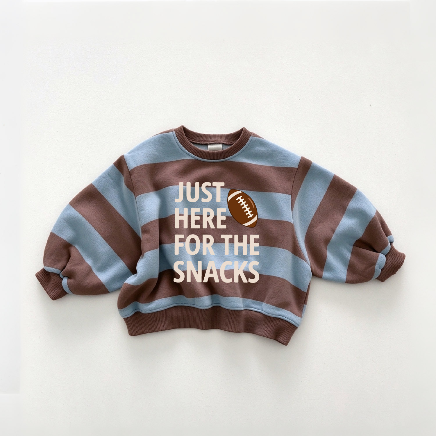 JUST HERE FOR THE SNACKS Baby & Kids Football Stripe Sweatshirt